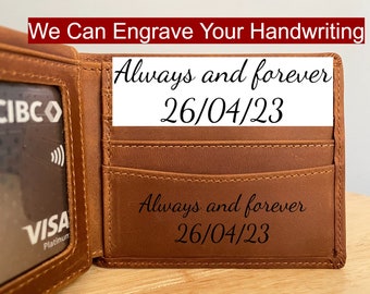 Personalized Leather Men's Wallet, Handwriting Custom Slim Wallet, Gift For Him/Husband/Dad/ Son/Boyfriend/ Birthday/Anniversary/Valentines