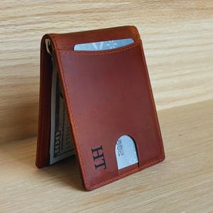 Personalized Leather Men Minimalist Wallet, Customized / Custom / Engraved / Handwriting Slim Wallet for Him, Dad, Husband, Boyfriend, Son