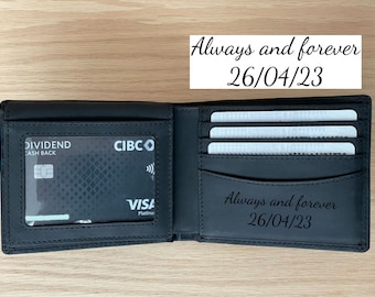 Personalized Leather Mens Wallet, Handwriting Custom Slim Wallet, Gift For Him/Husband/Dad/ Son/Boyfriend/Birthday/Anniversary/Fathers Day