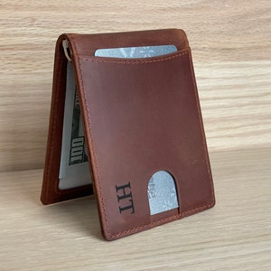 Portefeuille minimaliste personnalisé en cuir pour hommes, écriture manuscrite portefeuille mince personnalisé, cadeau pour lui/mari/papa/fils/anniversaire/anniversaire/fête des pères