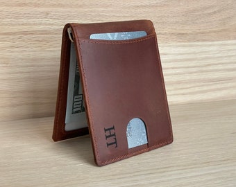 Personalized Leather Men's Minimalist Wallet, Handwriting Custom Slim Wallet Gift For Him/Husband/Dad/Son/ Anniversary/Birthday/Fathers Day