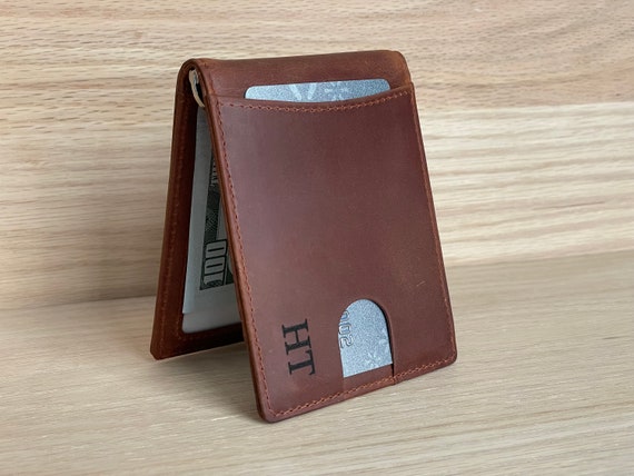 Personalized Leather Men's Minimalist Wallet, Handwriting Custom Slim Wallet Gift For Him/Husband/Dad/Son/ Anniversary/Birthday/Fathers Day