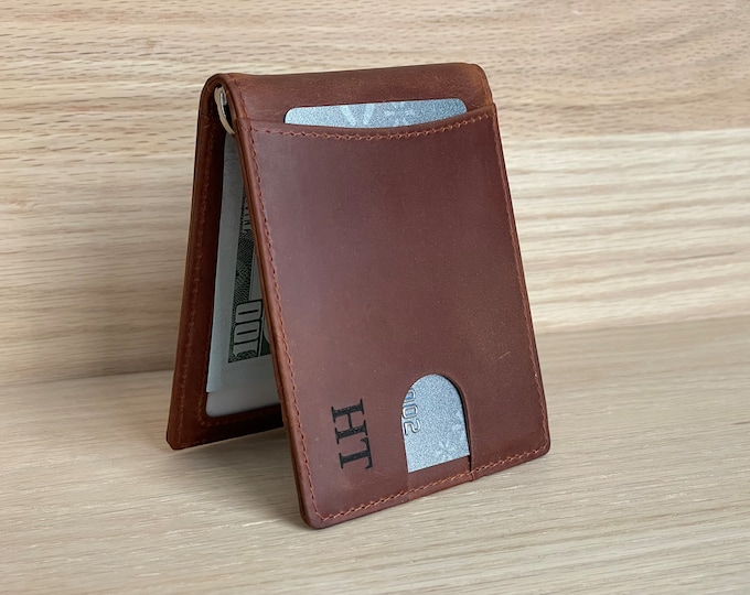 Personalized Leather Men's Minimalist Wallet, Handwriting Custom Slim Wallet Gift For Him/Husband/Dad/Son/ Anniversary/Birthday/Fathers Day