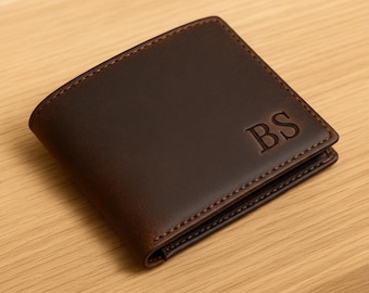 Personalized Leather Mens Wallet, Handwriting Custom Slim Wallet Gift For Him/Husband/Dad/Son/ Boyfriend/Birthday/Anniversary/Fathers Day