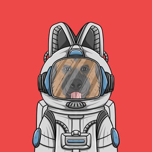Láminas de animales para pared, Arte de animales para pared, Láminas de perros, Pastor alemán, Arte de caricatura de perro, Arte imprimible de perros, Obra de arte de alta resolución, Astronauta