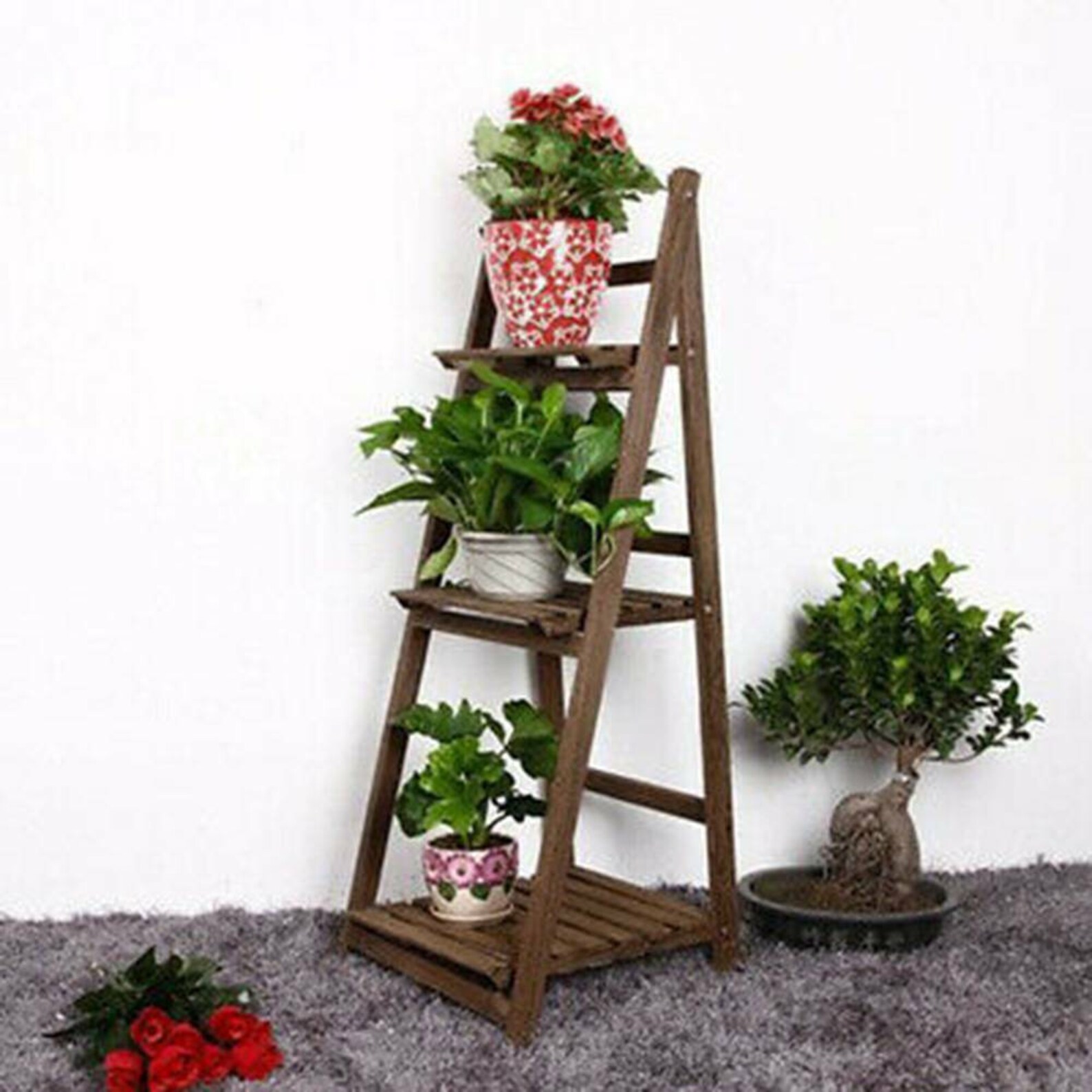 Foldable Wooden Ladder Plant Shelf Ladder 3 Tier Wooden Etsy
