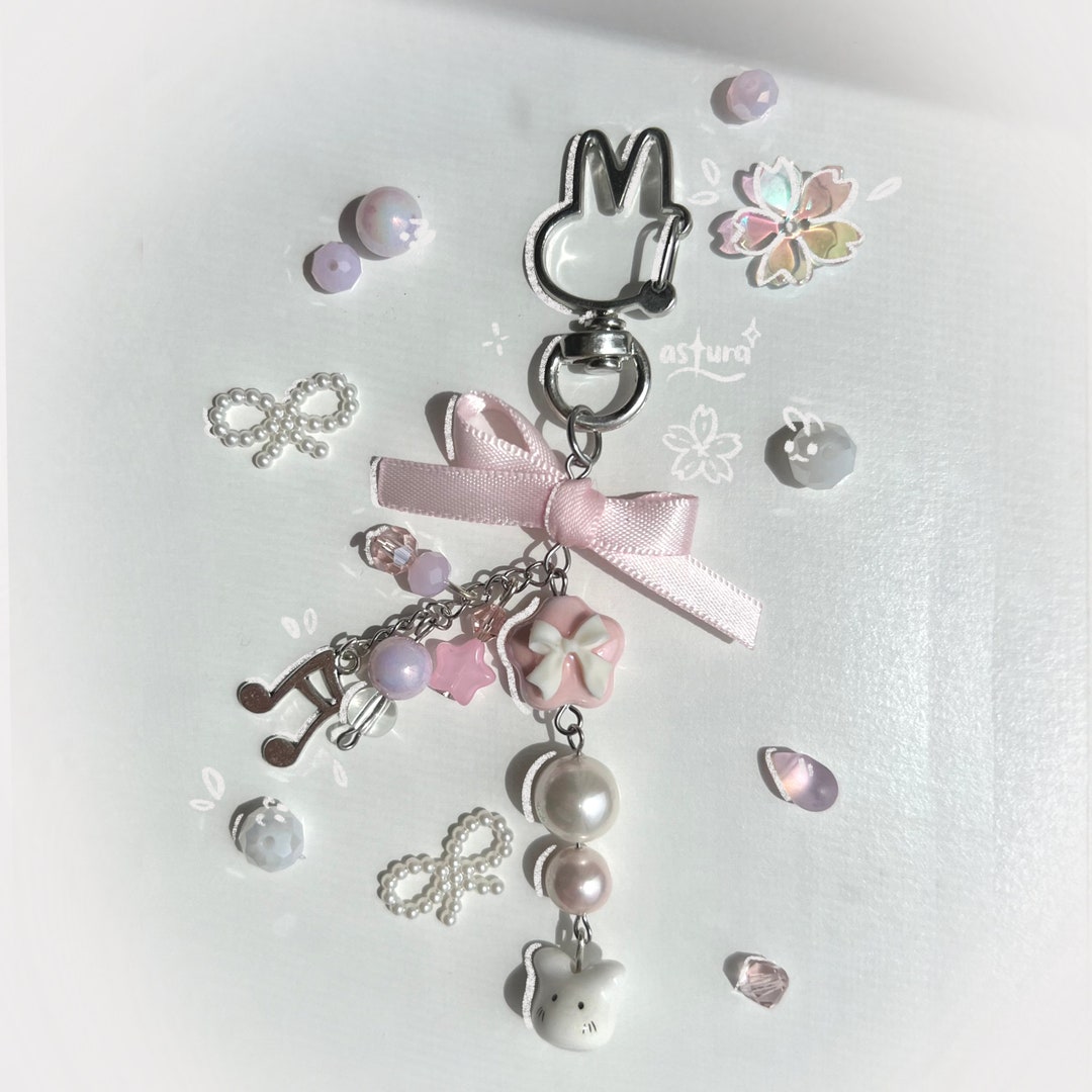 Coquette Aesthetic Pink Bunny Keychain | Handmade Beaded Keychain - Etsy