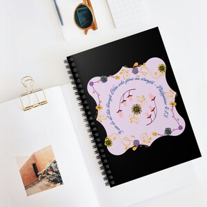 Flowers & Christian Bible Verse - I Can Do All Things Through Him Philippians 4:13 - Blue Black Light Purple - Spiral Notebook