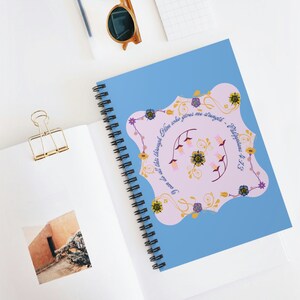 Flowers & Christian Bible Verse - I Can Do All Things Through Him Philippians 4:13 - Pink/Light Blue - Spiral Notebook