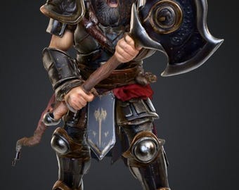 Fighter with Battle Axe Miniature STL – 28mm RPG Model