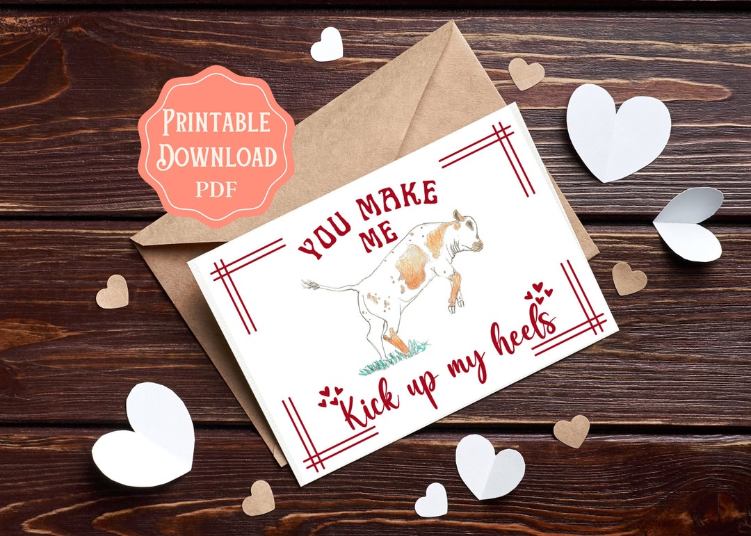 Western Valentine Printable Cute Cow Valentine Card Download Cattle ...