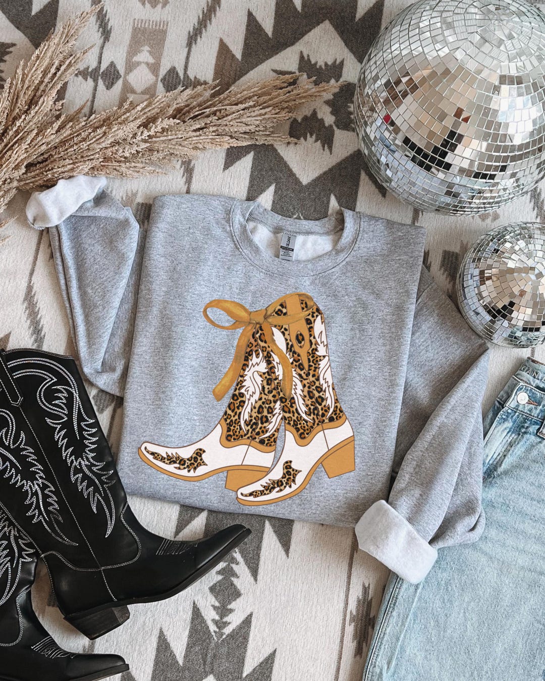 Threaded Pear Doraria Cowgirl Boots Graphic Sweatshirt main image 0