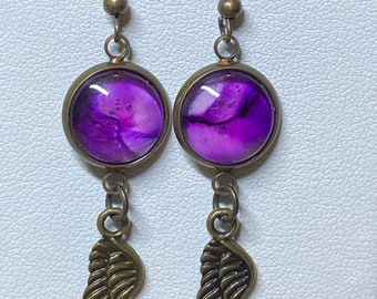 Pendientes Ala de Ángel con Piedra Morada