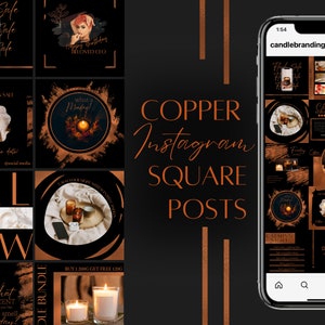 Candle Instagram Templates Copper, Candle Branding Templates, Candle Social Media Templates, Editable Candle Posts