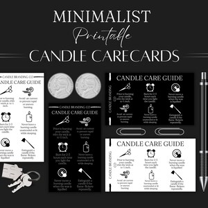 Minimalist Candle Care Cards, Black White Care Instructions, Candle Care Cards, Candle Minimalist