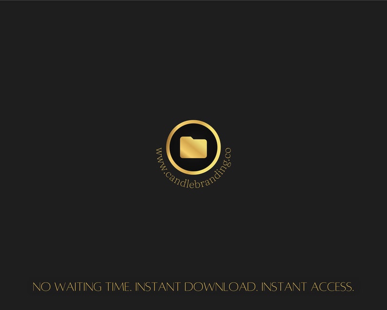 May include: Gold logo on a black background with the text "www.candlebranding.co" and a folder icon. The text below the logo reads "NO WAITING TIME. INSTANT DOWNLOAD. INSTANT ACCESS."