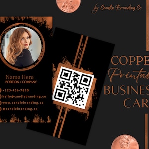 Plantilla imprimible de tarjeta de presentación de cobre de lujo, plantilla de tarjeta de presentación, plantilla de tarjeta de presentación editable, tarjeta de presentación con código QR, tarjeta de presentación personalizada