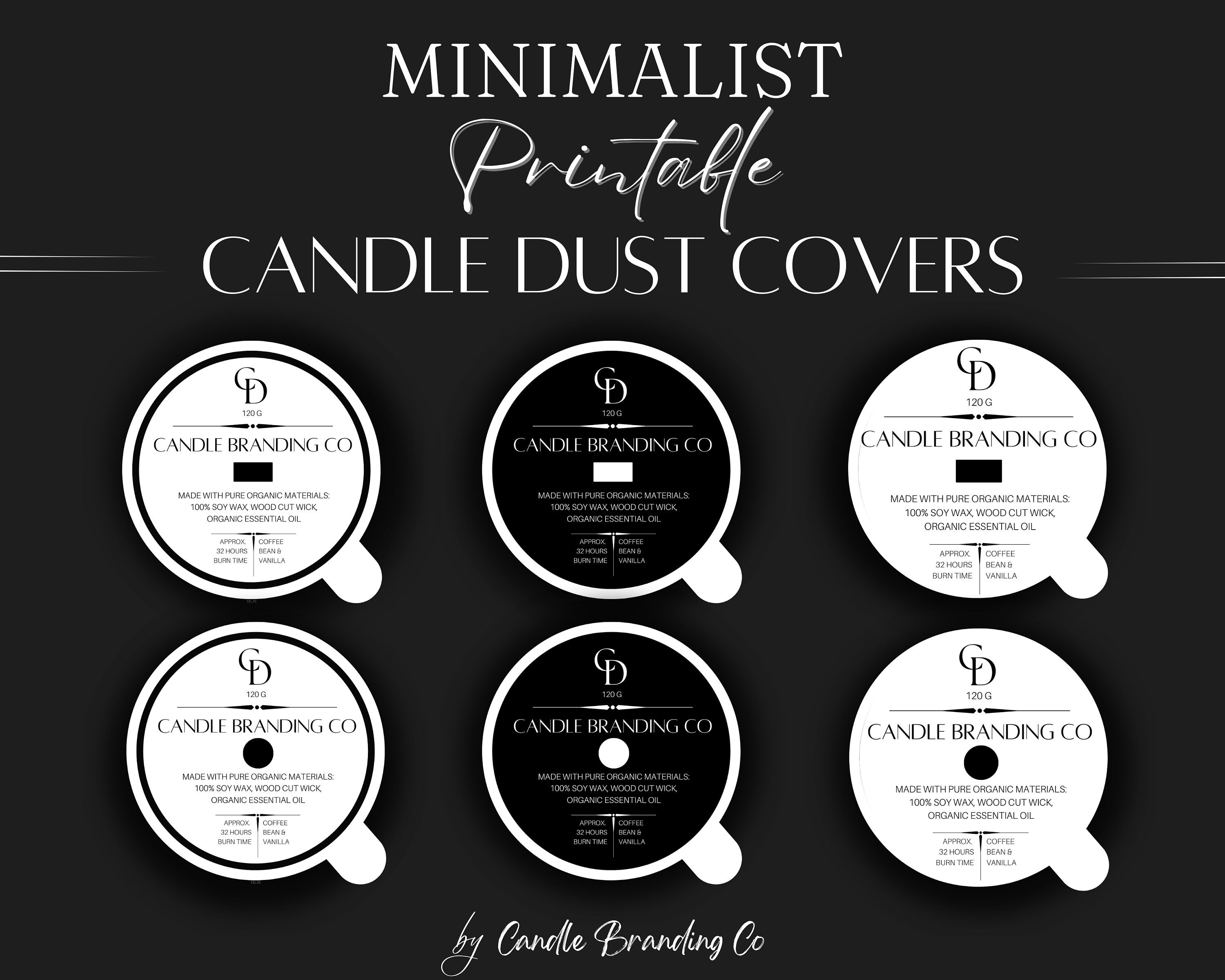Editable Candle Dust Cover Template, Printable Candle Dust Covers,  Minimalist Candle Dust Cover Circle & Square 