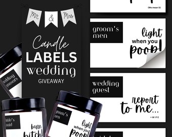 Etiquetas divertidas para velas de boda: regalo para damas de honor y padrinos (PDF)