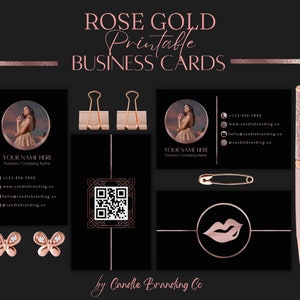 Druckbare Visitenkarte QR-Code Vorlage | Bearbeitbare Call Card Vorlage | QR-Code Business Template | Rose Gold Visitenkarte Template Canva