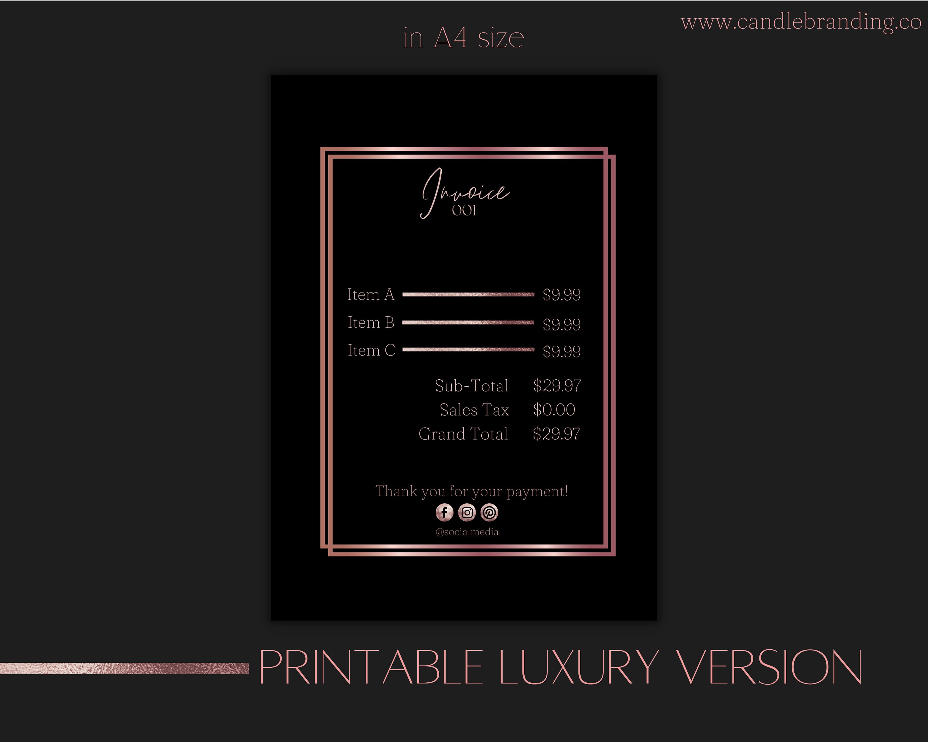 Rose Gold Invoice Form | Candle Invoice Form | Candle Branding Invoice ...