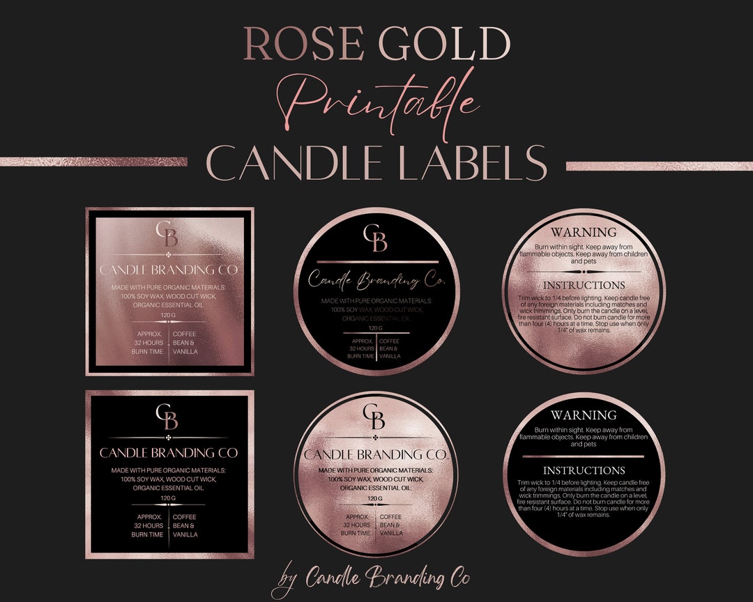 Candle Labels Rose Gold Luxury Pink Template Candle Label Stickers