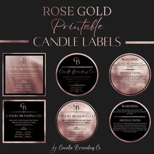 Candle Labels Rose Gold Luxury Pink Template | Candle Label Stickers | Candle Labels Printed | Candle Labels Canva | Candle Warning