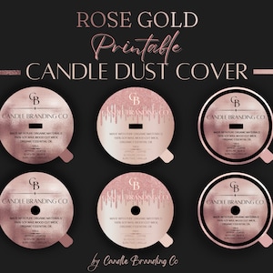 Plantilla para cubierta antipolvo de vela de oro rosa / Cubierta para vela / Etiqueta superior para vela / Paquete de velas / Etiqueta de advertencia para velas / Kit para velas / Marca de velas