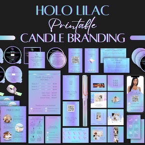 Holographische Kerze Business Bundle, Holo Flieder Kerzenetiketten, Hologprahic Kerzenetiketten, Kerzenpflege Karte Holo, Candle Branding Kit Holo