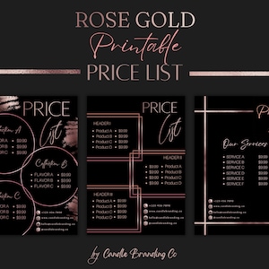 Rose Gold Price List | Price List Template | Price List Flyer | Price Guide | Price Sheet | Price Display | Price Template