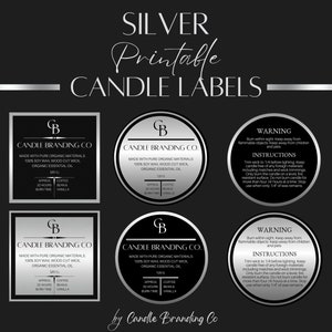 Silver Candle Label | Editable Candle Label | Custom Candle Label | Round Candle Label | Silver Candle Branding | Labels for Candles