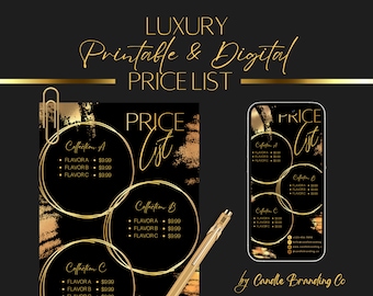 Plantilla de lista de precios editable / Guía de precios / Signo de precio / Hoja de precios / Signo de lista de precios de lujo /