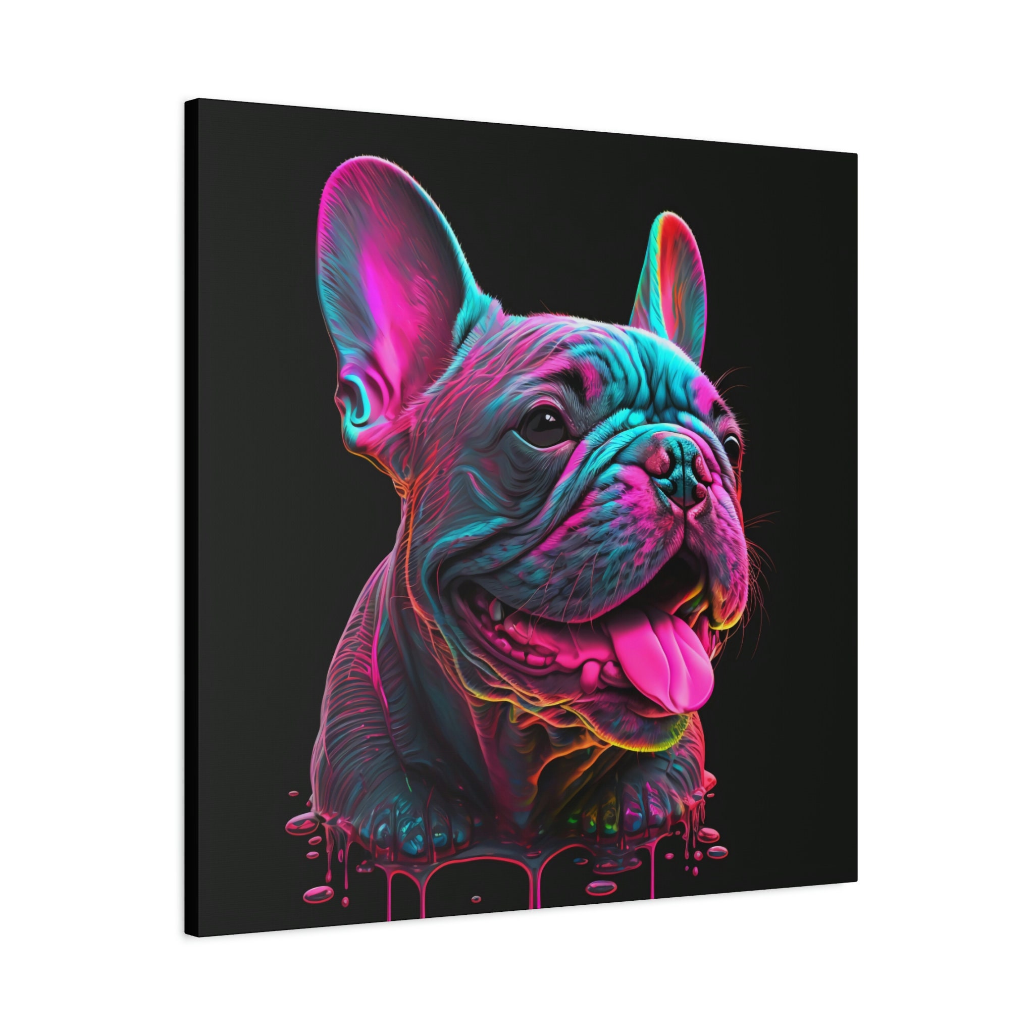 Canvas Pink and Blue Drip Art Frenchie 4 Pink Color - Etsy
