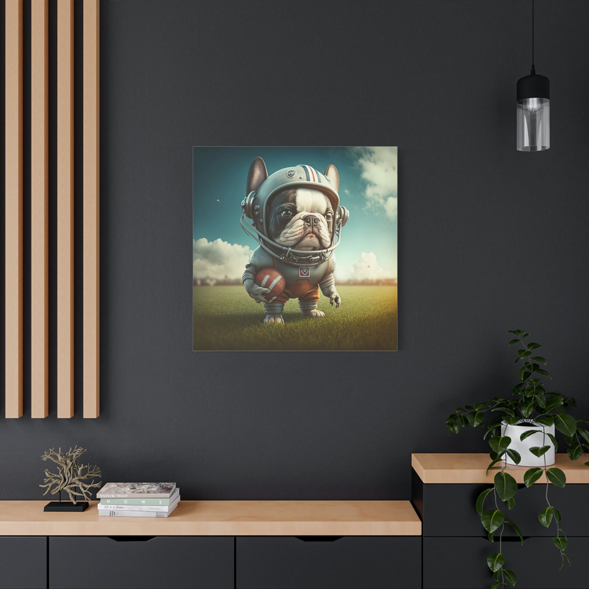 Football Frenchie Wearing a Helmet Canvas Sports Wall Art - Etsy