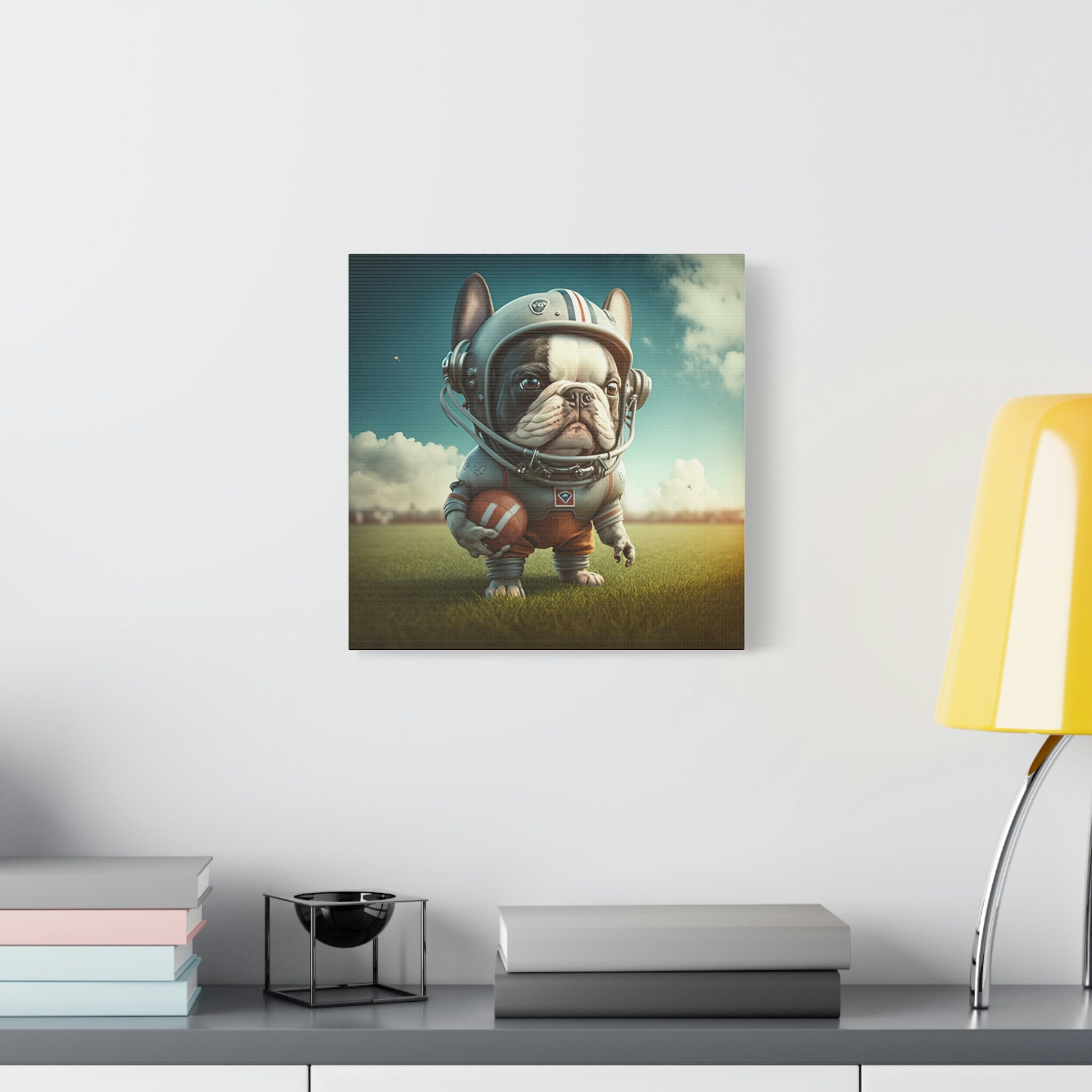 Football Frenchie Wearing a Helmet Canvas Sports Wall Art - Etsy