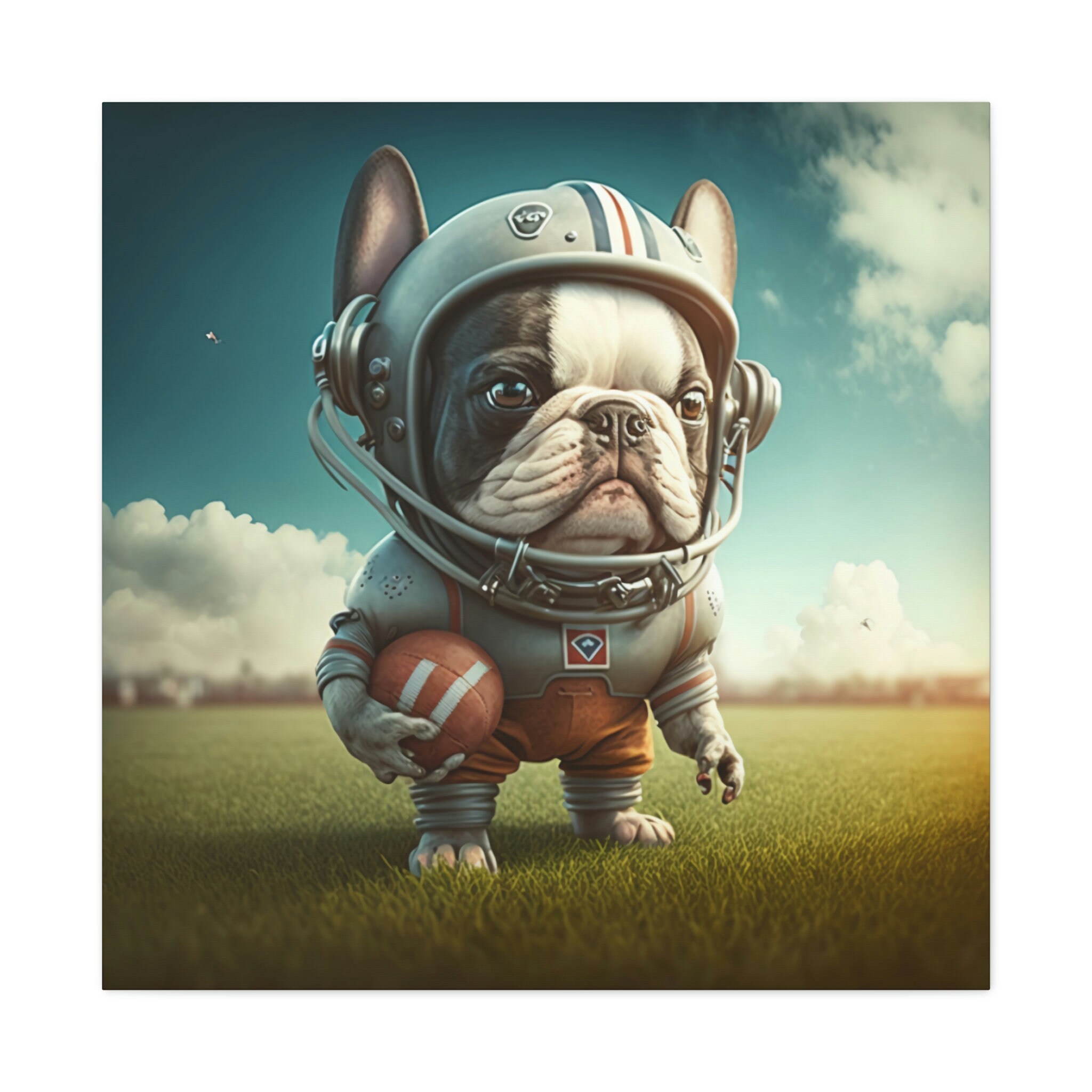 Football Frenchie Wearing a Helmet Canvas Sports Wall Art - Etsy