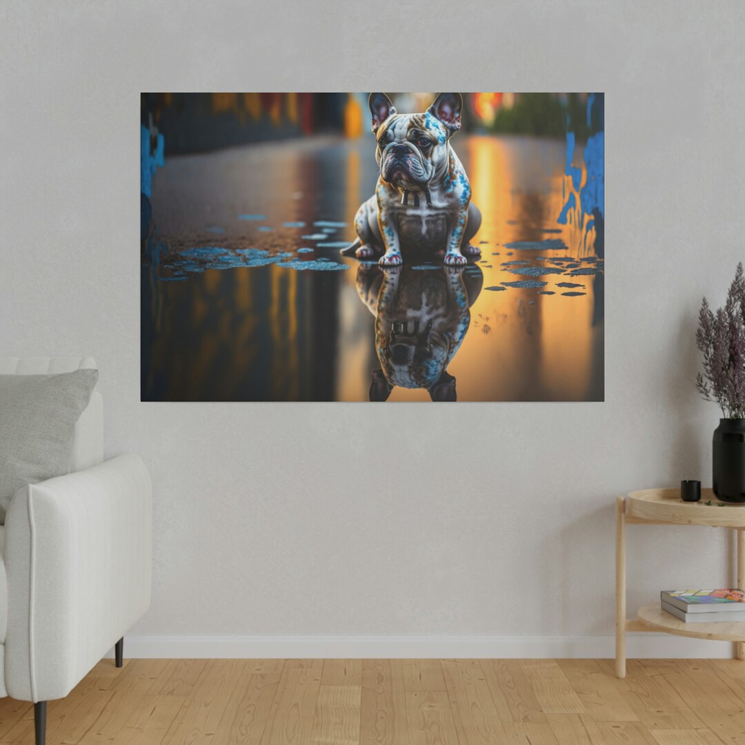 Dog Reflection Drawing Dog Sees Reflection in Water Wall Art Canvas Dog Art - Etsy