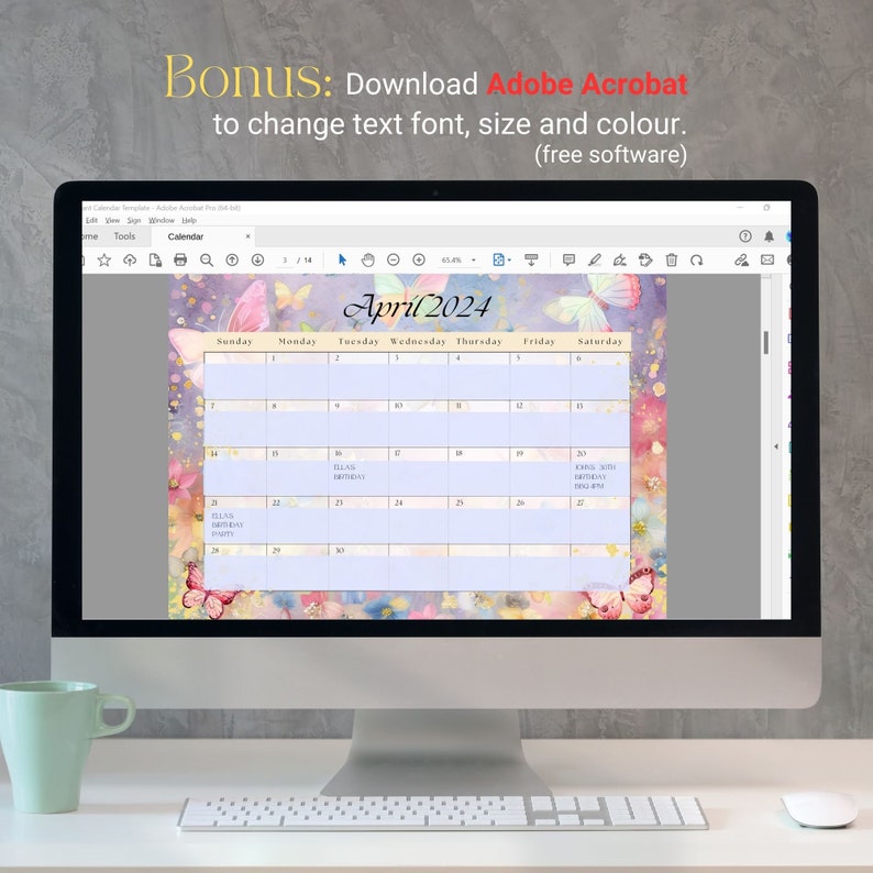 April 2024 Calendar Digital Download PDF, Fillable EDITABLE April ...