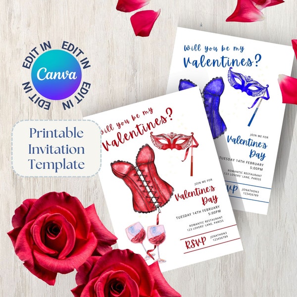 Editable Valentine's Day Invitation, Be My Valentine Invite Card, INSTANT DOWNLOAD, Canva Template Printable - Lingerie Burlesque White VD03