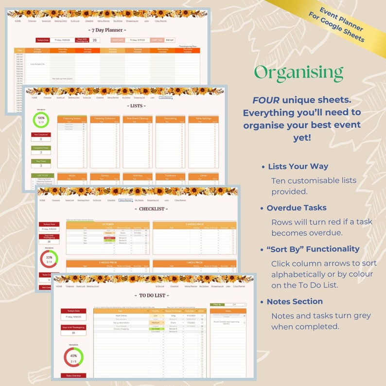 Google Sheets Thanksgiving Template, Thanksgiving Digital Planner Google Sheets Thanksgiving Template, Thanksgiving Digital Planner