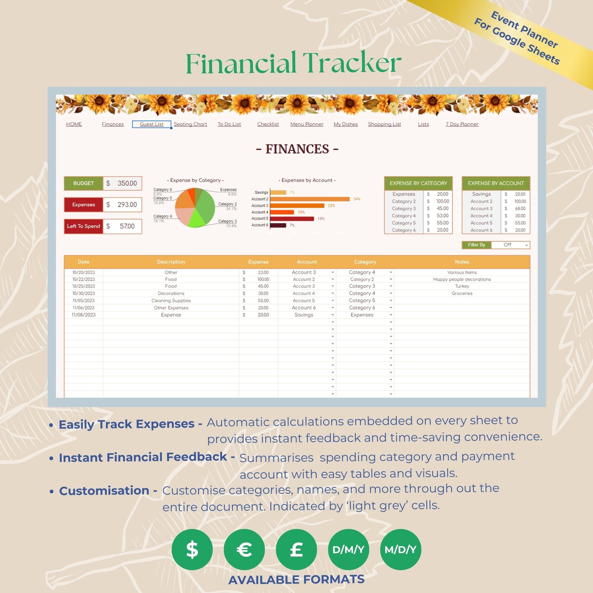 Google Sheets Thanksgiving Template, Thanksgiving Digital Planner Google Sheets Thanksgiving Template, Thanksgiving Digital Planner