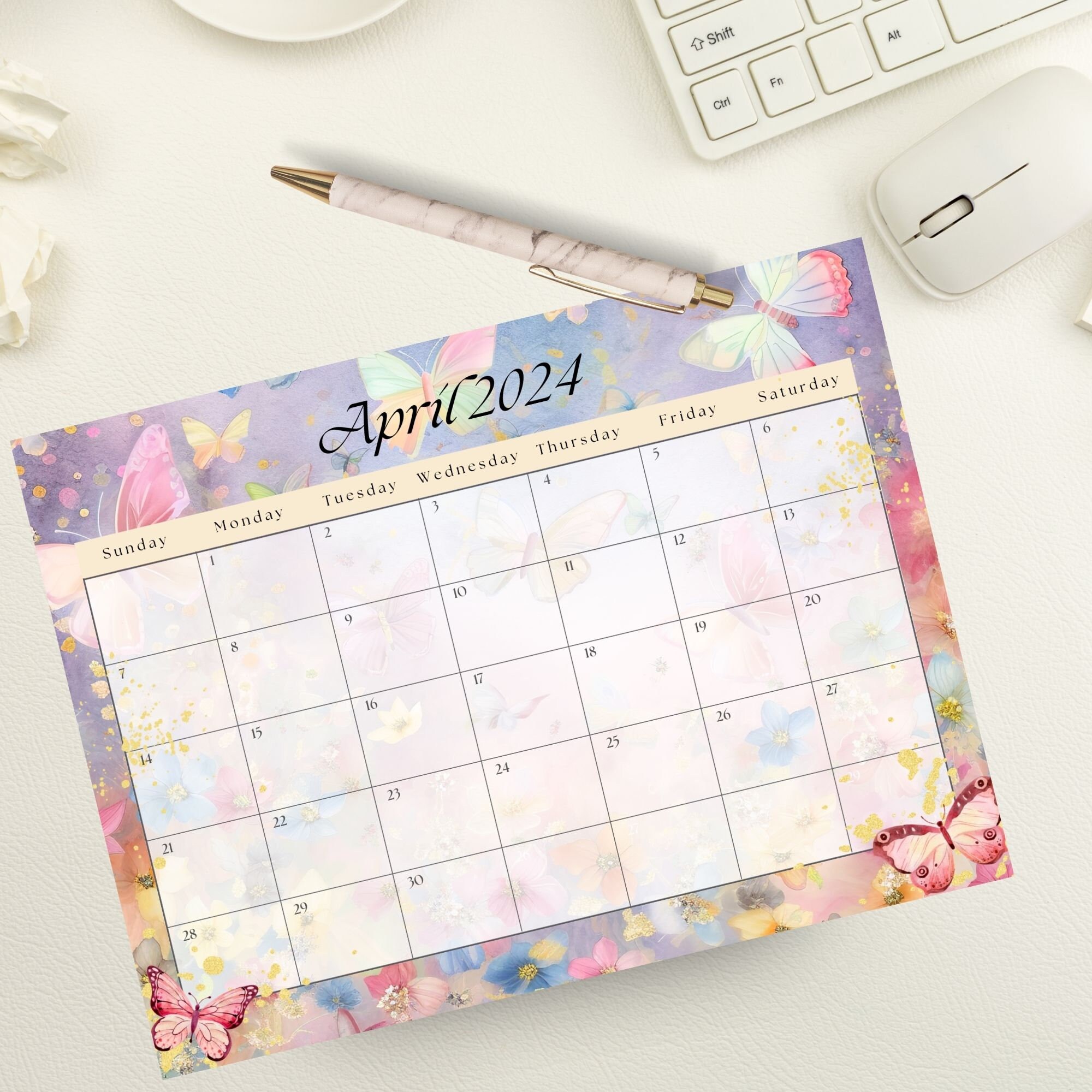 April 2024 Calendar Digital Download PDF, Fillable EDITABLE April ...