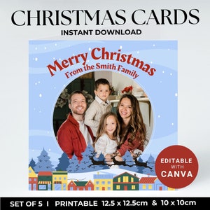 Modello di cartolina di Natale con foto, cartoline di Natale 2023 con foto, set di 4 biglietti quadrati, cartolina di Natale con Babbo Natale carino e elfo divertente (SE03)