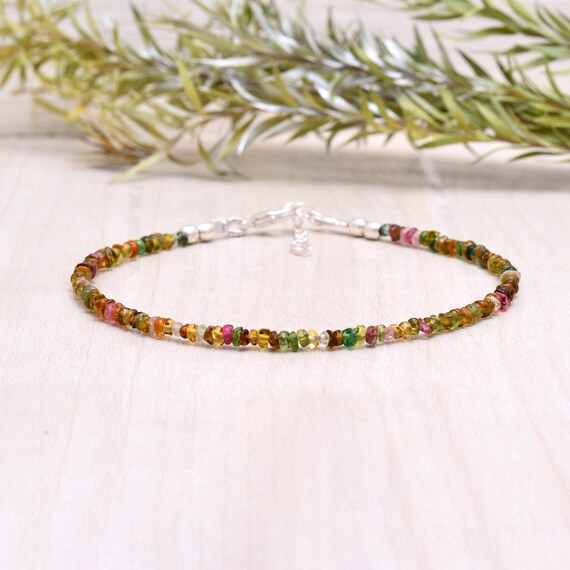 Sterling Silver Natural Multi-Color Tourmaline Bead Anklet Sterling Silver Natural Multi-Color Tourmaline Bead Anklet