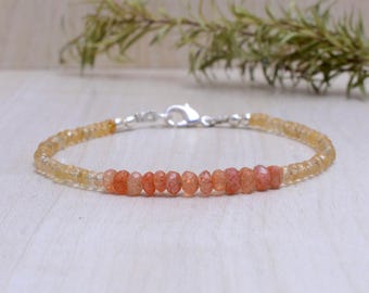 Pulsera de cuentas de citrino y piedra solar: joyería con piedras preciosas ombré