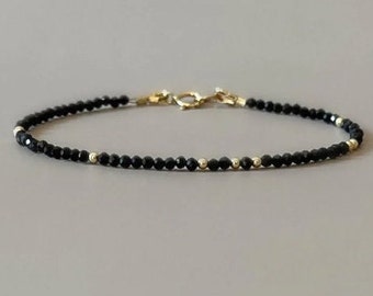 Tiny Black Tourmaline Bracelet Dainty Tourmaline Jewelry Minimalist Bracelet Black Crystal bracelet October Birthstone Libra Gift Birthday