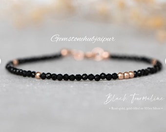 Black Tourmaline Bracelet / Empath Protection Jewelry / Minimalist Gemstone Bracelet / Valentine's Day Gift, Zodiac Mother's Day Gift