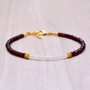 Sterling Silver Ethiopian Opal & Garnet Bracelet Sterling Silver Ethiopian Opal & Garnet Bracelet