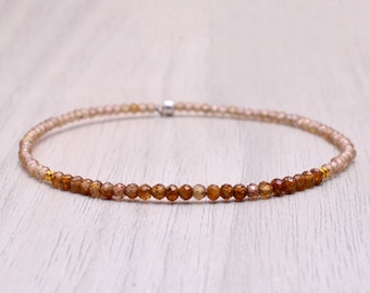 Dainty Brown Zircon Bracelet: Faceted Gemstone Stretch Jewelry