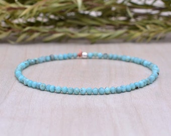 Larimar Stretch Bracelet, Dainty Beaded Blue Stone Jewelry, March Birthstone Crystal Gift